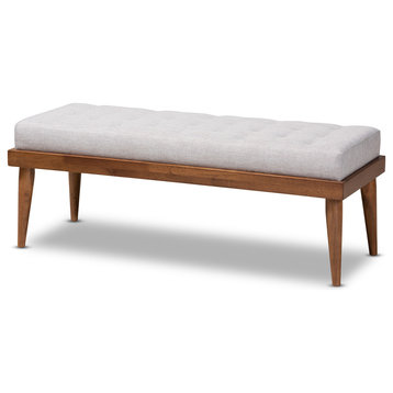 Louie Grayish Beige Fabric Upholstered and Button Tufted Wood Bench
