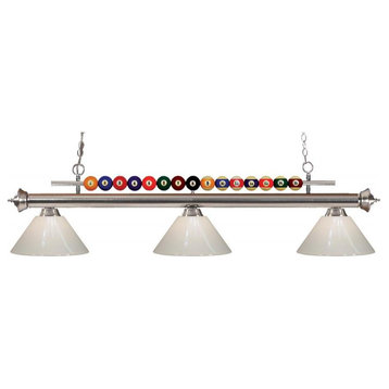 Brushed Nickel Shark 3 Light Billiard Chandelier With White Acrylic Shades