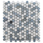 All Marble Tiles - 12"x12" Arabescato Marble Mosaic Polished Mixed With Blue Stone Penny Round - SAMPLES ARE A SMALLER PART OF THE ORIGINAL TILE. SAMPLES ARE NOT RETURNABLE.