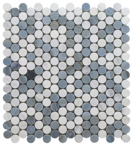 12"x12" Arabescato Marble Mosaic Polished Mixed With Blue Stone Penny Round