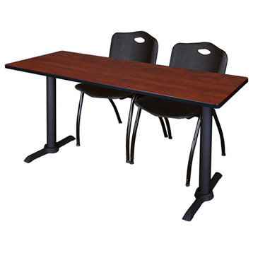 Cain 60" x 24" Training Table- Cherry & 2 'M' Stack Chairs- Black