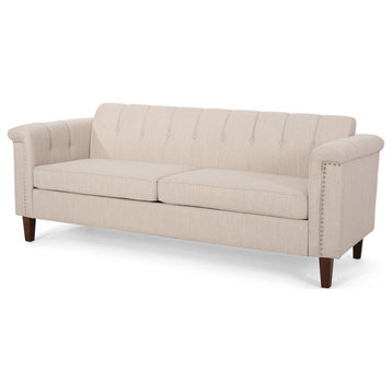 Alessandro Channel Stitch Fabric 3-Seater Sofa, Beige/Espresso