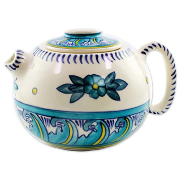 Novica Handmade Bermuda Ceramic Teapot