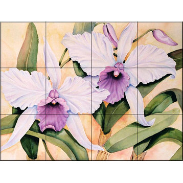 Tile Mural, Donnas Orchid by Linda Lord