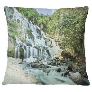 Maeyar Waterfall in Rain Landscape Photography Throw Pillow, 16"x16"