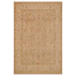 Bareens Designer Rugs - Bohemien Ziegler Nery Brown Tan Hand-Knotted Wool Rug - 8'6'' x 11'8'' - Enhance the ambiance of your home with this magnificent Persian-influenced Turkish hand-knotted rug made by skilled artisans capable of creating the most exceptional vegetable dyes and hand-spun wool. This exquisite handmade rug is a one-of-a-kind Peshawar Kafkaz, otherwise identified as Chobi, Chobi Peshawar, Oushak, or Ziegler rug. These handmade rugs are crafted in Pakistan utilizing superior-quality wool imported from Australia, New Zealand, and Korea in two types of weaves: the Persian weave and the Mori weave. This rug is meticulously crafted by hand using the finest natural vegetable dyes extracted from local plants. The artisans use a blend of hand-spun local and fine merino wool, resulting in a rug with a compelling texture, higher lanolin content, and longer staple. The artisans occasionally incorporate natural or artificial silk into the pile to enhance specific motifs. The finished product is an awe-inspiring execution of flawless design and an understated palette that exudes elegance.