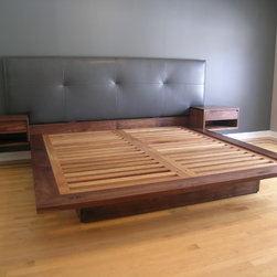 Platform Bed with Drawers and Upholstered Headboard - Furniture