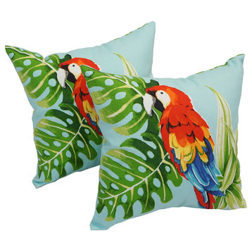 Spun Polyester 17" Outdoor Throw Pillows, Set of 2, Tropical Parrot