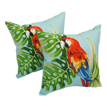 Spun Polyester 17" Outdoor Throw Pillows, Set of 2, Tropical Parrot