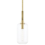 Hudson Valley Lighting - Lenox Hill 1-Light Small Pendant, Aged Brass, Clear Glass Shade - Minimalist design allows the beauty of Lenox Hill's glass shade and long knurled accent along the rod to shine as much as the light itself.