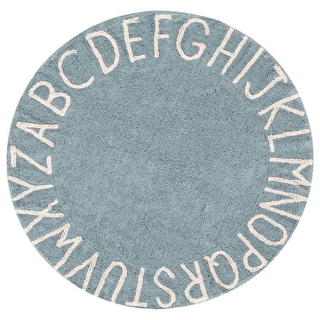ABC Washable Rug, Vintage Blue/Natural