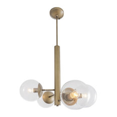 Mid-Century 4-Light Chandelier, Antique Brass With Clear Glass