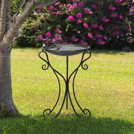 Alpine Metal Birdbath with Birds and Leaves, 24"