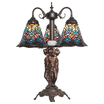 23 High Tiffany Peacock Feather 3 Light Table Lamp