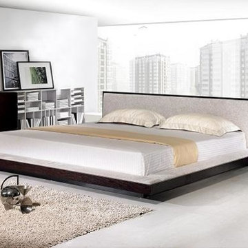 Modern Platform Bed with Fabric Headboard