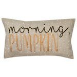 Manor Luxe - Morning Pumpkin Embroidered Harvest Pillow, 12"x20" - Morning, pumpkin pillow! Your home will be perfectly accented for your harvest and Thanksgiving gatherings with these warm and inviting fall linens. ,Words Embroidered,Gold stitch outline,Made of premium quality polyester and linen blend, durable and reusable. Machine Wash Cold Separately, Gently Cycle Only, No Bleach, Tumble Dry Low, Do Not Iron, Low Temperature If Necessary,Invisible zipper with removable insert,Perfectly accented with these warm and inviting holiday decorations!,Premium Quality. ,Perfect Thanksgiving Gifts.