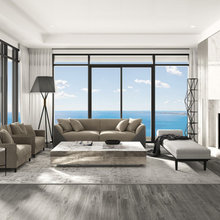 Living Room fireplace and chaise