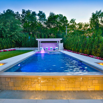 Hinsdale, IL Rectilinear Pool with Hot Tub Inside and Infinity Edge