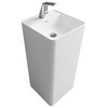 17" White Square Stone Resin Solid Surface Pedestal Sink, Faucet not Included