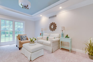 Family room library - mid-sized eclectic enclosed carpeted family room library idea in Louisville