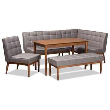Devin Midcentury Modern 5-Piece Dining Banquette Set, Gray Fabric