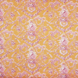 Orange pink toile fabric French country de Jouy - Fabric