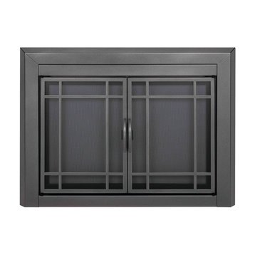 Pleasant Hearth Easton Collection Fireplace Glass Door, Gunmetal, Small