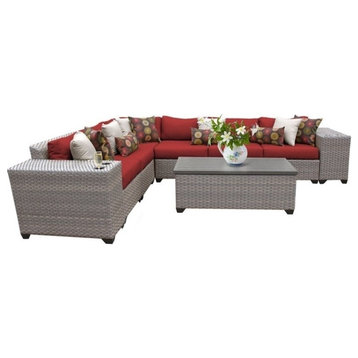 TK Classics Florence 9 Piece Wicker Sectional Set with Terracotta Red Cushions
