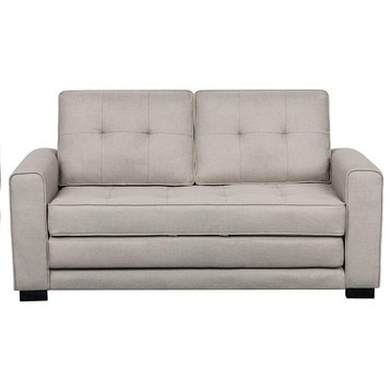 Contemporary Sleeper Sofa, Linen Seat With Elegant Square Tufting, Beige