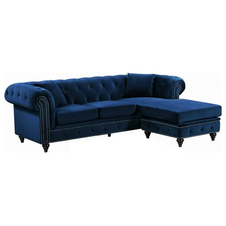 Sabrina Velvet 2-Piece Reversible Sectional, Navy