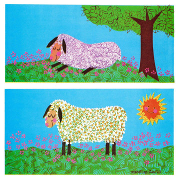"Happy Sheep" Painting Print on Canvas by Curtis
