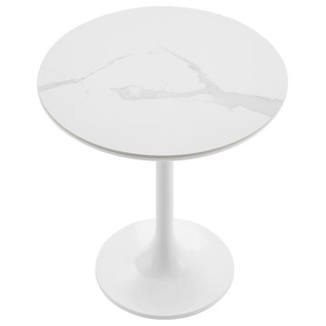 Astrid Side Table with Oak Veneer Top and Matte Black Base, White