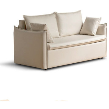 Technology Cloth Sleeper Sofa WIth Storage, Milky White. Sofa Bed 66x35x35"