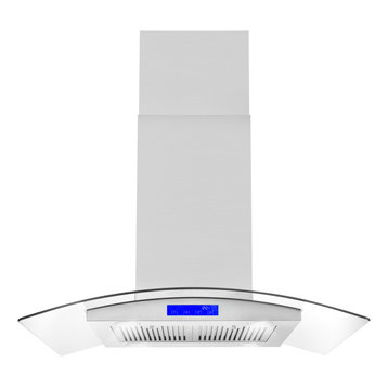Cosmo 380 CFM Euro Stainless Steel Island Glass Range Hood With Permanent Filter, 30", Ducted
