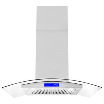 Cosmo 380 CFM Euro Stainless Steel Island Glass Range Hood With Permanent Filter, 30", Ducted