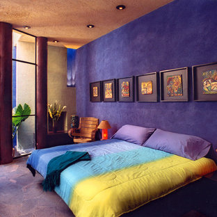 Inspiration för ett funkis sovrum, med lila golv