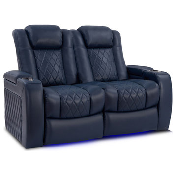 Tuscany Leather Home Theater Seating, Navy Blue, Row of 2 Loveseat