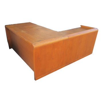 Oak Minimalist Reception Mid Century Modern Desk with Return