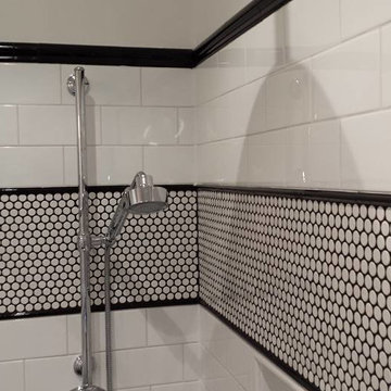 Takoma DC traditional back and white bathroom with penny tile