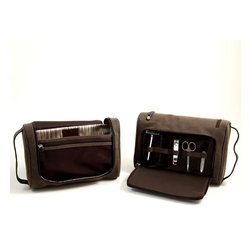 Hanging Toiletry Brown Bag with 5 Piece Manicure & Grooming Set - Products