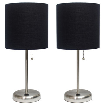 Stick Lamp With Usb Charging Port/Fabric Shade 2 Pack Set, Black