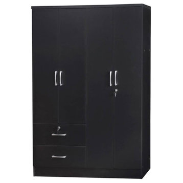 Better Home Products Luna Modern Wood 4 Doors 2 Drawers Armoire, Black
