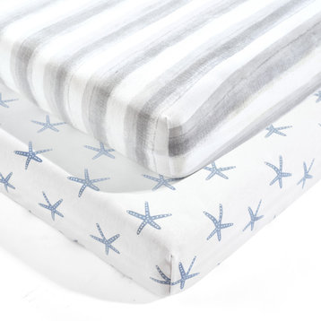 Seaside Starfish Organic Cotton Fitted Crib Sheet, Blue, 52"x 28"x9"