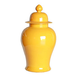 Belle & June - Large Yellow Temple Jar - Decorative Jars And Urns