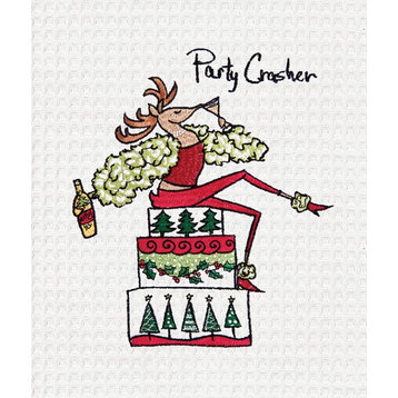 Wee Tipsy Deer Party Crasher Christmas Holiday Kitchen Towel 27 Inches