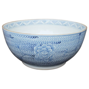 Blue and White Porcelain Chain Lotus Flower Large Bowl, 16"