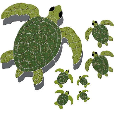 Turtle Group Ceramic Swimming Pool Mosaic Green