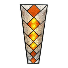 Battery Operated Light Wall Sconces | Houzz - It's Exciting Lighting - Amber Diamond Shapes Stained Glass Battery Powered  Sconce - Wall Sconces