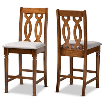 Darcie Gray Fabric Walnut Brown Finished Wood Counter Stool, Set of 2
