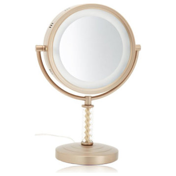 Jerdon HL856BC 8" Tabletop Two-Sided Swivel Halo Lighted Vanity Mirror, Brushed